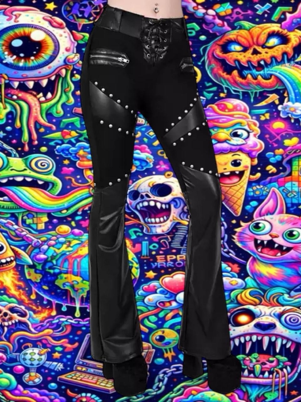 Killstar Black freya Gothic biker vintage  Lace-Up Detail Pants